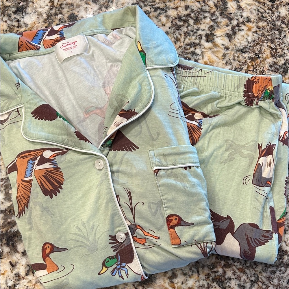 In My Sundays  Sage Green Duck-Print Pajama Set
